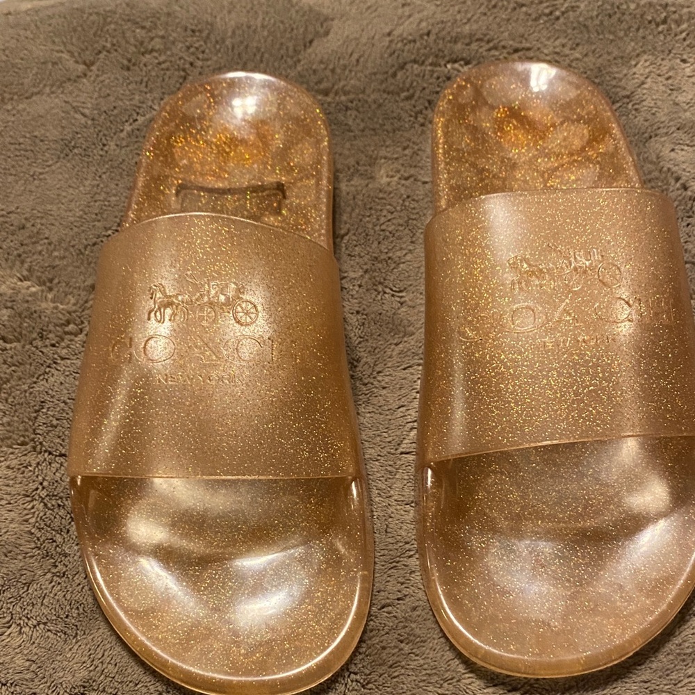 Coach Ulyssa Pinkish & Gold Glitter Slide Sandals